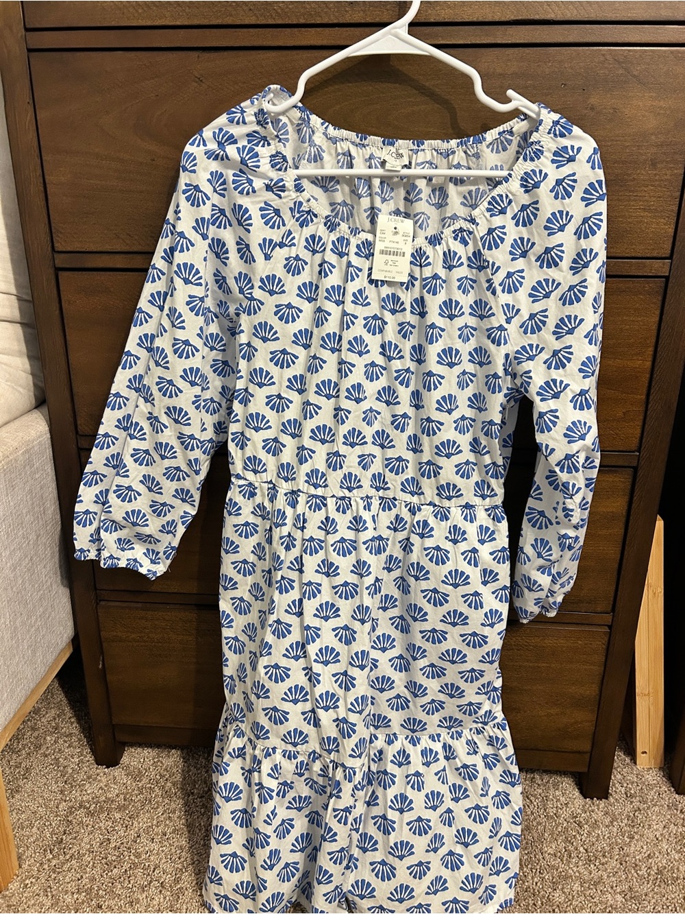J Crew Women’s Size 8 Blue Shell-Print Tiered Dress